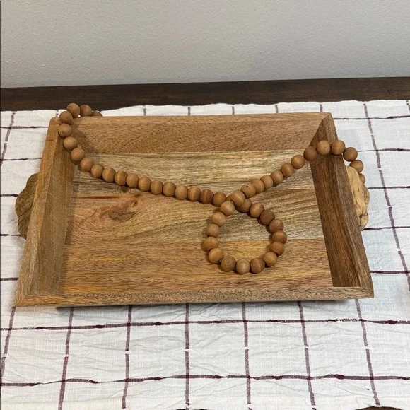 Hearth & Hand with Magnolia Wooden Tray with Beaded Garland - Picture 5 of 8